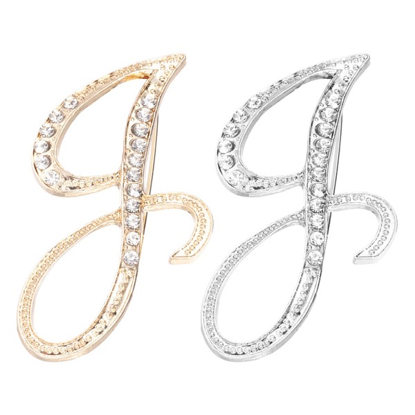 Brief Broschen Pins, 2Stk Initial Letter J Strass Broschen Metall, Gold Silber-image