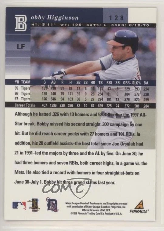 1998 Pinnacle Plus Bobby Higginson #128 - Image 2 of 2