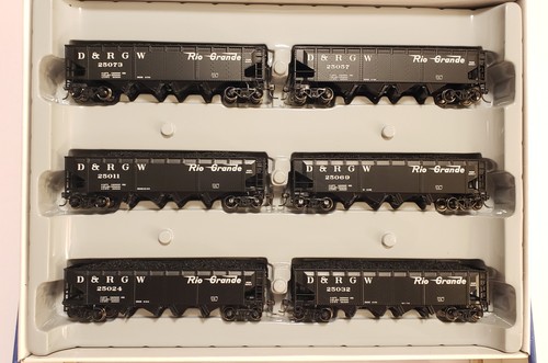 Paquete de 6 tolvas cuádruples Athearn #91163 Rio Grande D&RGW 40' carga carbón tren escala Ho | Condition: Used