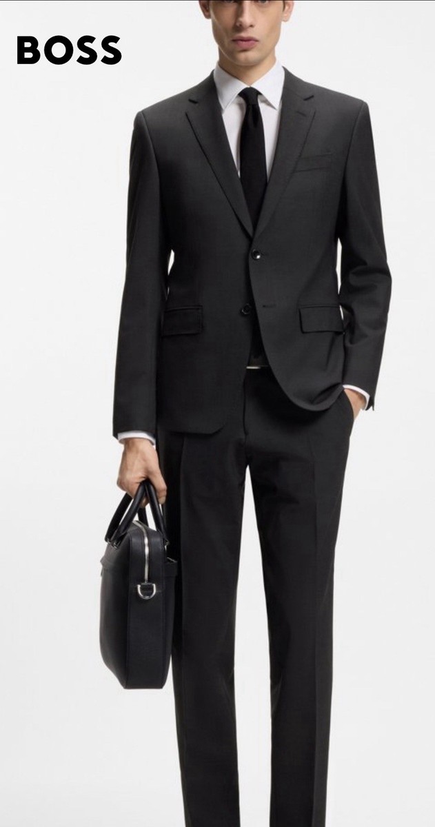 BOSS, Men's Stretch-Wool Basic Two-Piece Slim Fit Suit | Dark Gray