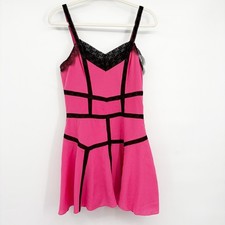 Bebe Womens Y2K Pink Silk Blend Lace Trim Cage Date Night Out Mini Dress Size S
