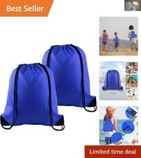 Customizable Drawstring Backpack Set - 2 Blue Bags for Gym Travel Needs