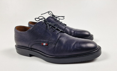 Bally Switzerland Men s Navy Blue Textured Leather Derby Shoes Oxfords Size 42,5