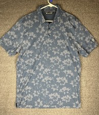 Travis Mathew Polo Shirt Mens Large Blue Floral Tropical Pima Cotton Golf