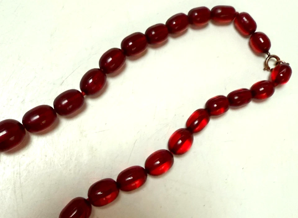 Antique Catalin Phenolic Plastic Cherry Amber Necklace - Image 4 of 4