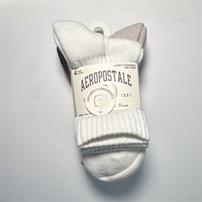 Aeropostale Cushioned Moisture Wicking Mid Crew Socks 4 Pairs White Brown Tan