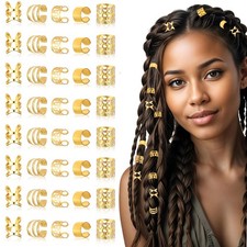 40pcs Gold Hair Cuffs Charms Rings for Braids, Gold Hair Jewelry Accessories,...