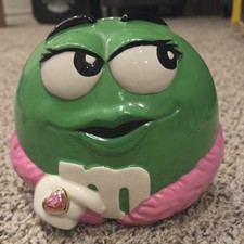 Mars M&M's Green Galerie Candy Ceramic Cookie Jar - Vintage 2007 New W/ring (b6)