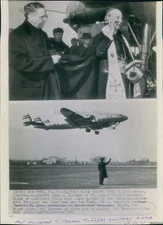 1946 Photo J Francis Mcintyre Auxiliary Bishop Ny Blesses Plane Before Flig 8X10