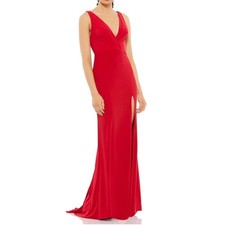 Mac Duggal 12336 Red V-Neck Sleeveless High Slit Formal Gown Dress Size 2 NEW