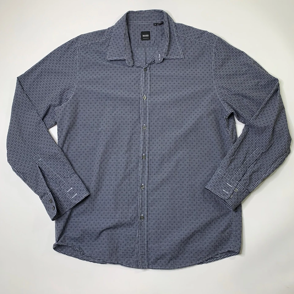 Hugo Boss Shirt Mens XL Extra Large Black Long Sleeve Gingham Check Cotton - Image 2 of 4