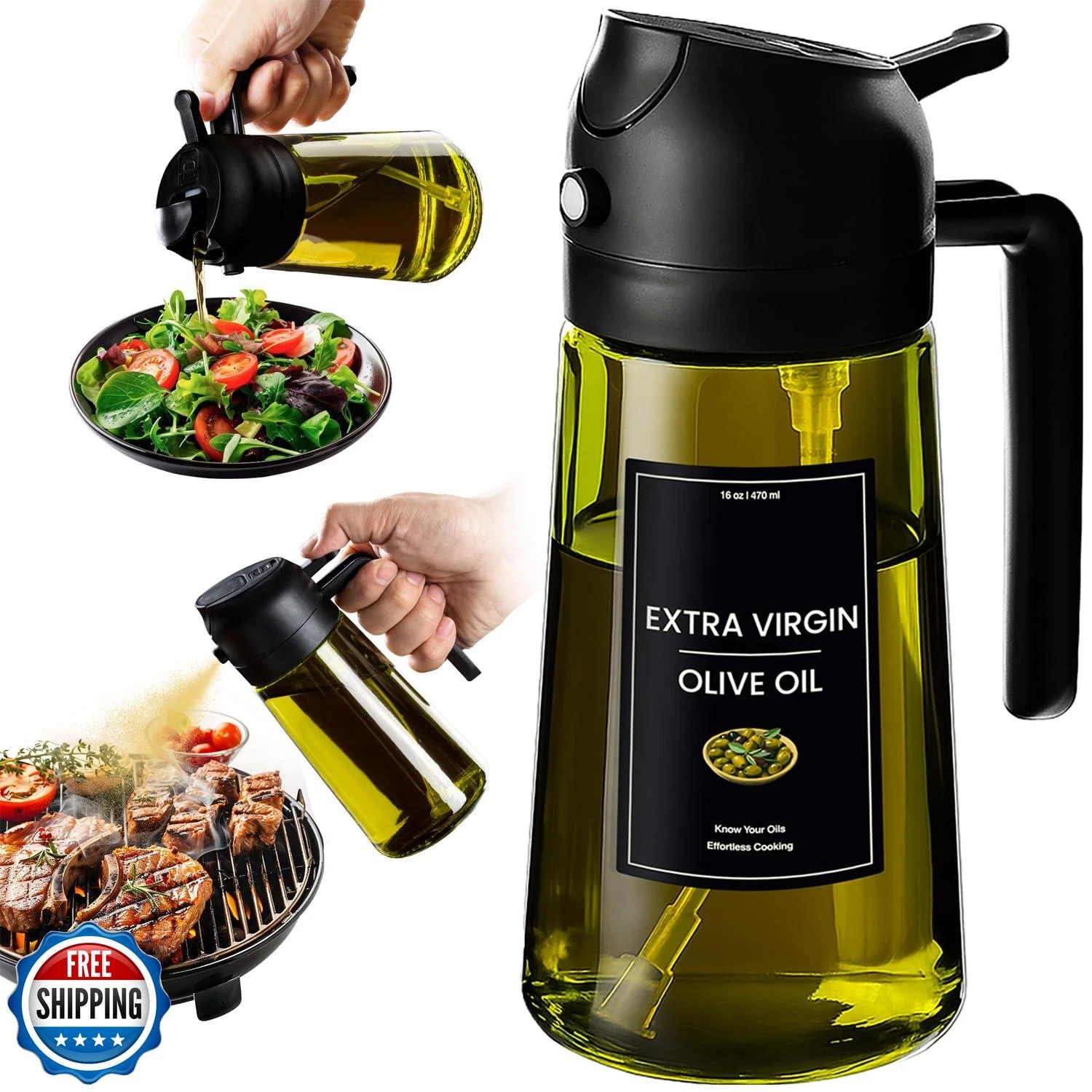 CXINYI - 16oz/470ml Olive Oil Dispenser for Kitchen with Stickers