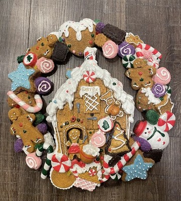 Artisan Made Polymer Clay Christmas Wreath With Candy And Gingerbread 12 