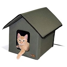 Original Outdoor Kitty House Cat Shelter 19 X 22 X 17 Olive Green Heated