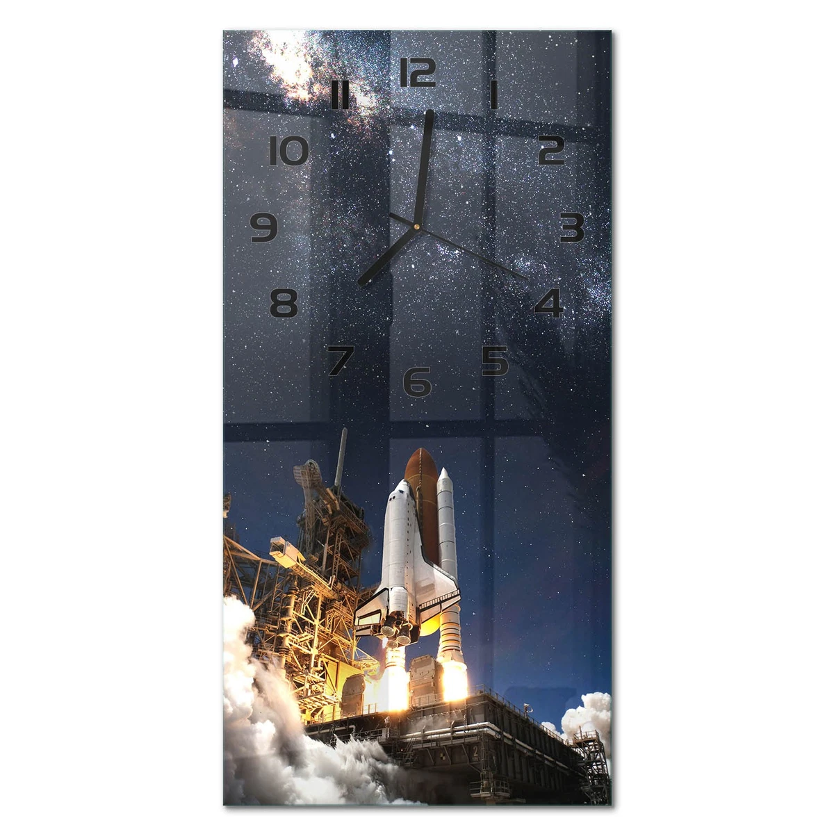 Reloj de Pared Rectangular Vidrio Templado Premium Lanzar un Cohete 30x60 cm