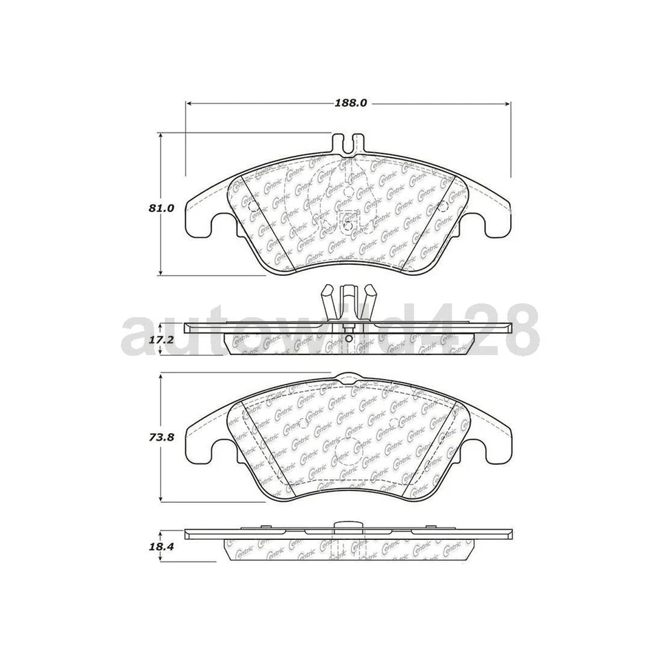 前后刹车片套装 2 件 Centric 套装适用于梅赛德斯-奔驰 E300 2010 — 第 2/4 张图片