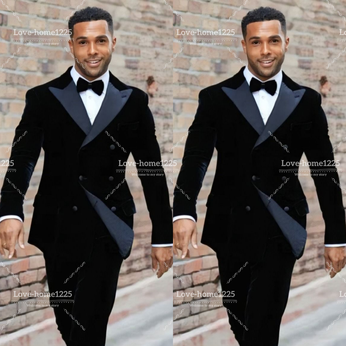Formal Men's Black Suit Velvet Peak Laeel Business 2Pcs Office Tuxedo Jacket