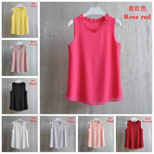 Lady Double Layer Chiffon Tank Top Vest Camisole Ruffle Basic T Shirt Loose Fit - Picture 2 of 36