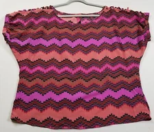 Pure Energy Top Women’s 2 Plus Chevron Geometric Short Sleeve Scoopneck Blouse