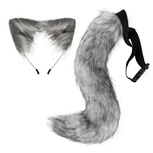 Adult Faux Fur Cat Ears 2Pcs Animal Cosplay Smooth Plush Fox Tail Sexy Club - Afbeelding 1 van 31
