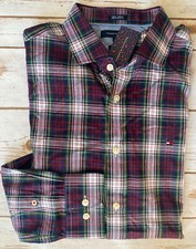 TOMMY HILFIGER CLASSIC FIT MULLINS PLAID SHIRT RED GREEN MENS MEDIUM NEW