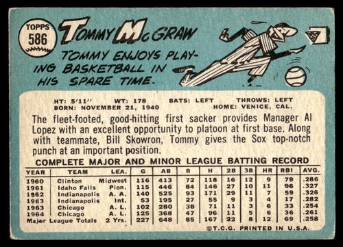 1965 Topps #586 Tommy McCraw Chicago White Sox VG-VGEX HIGH# - Picture 2 of 2