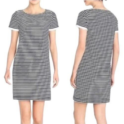 J. Crew Navy And White Striped Shirt Dress w Ruffle Short Sleeves - Size S
