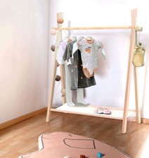 Childrens Clothes Rail Coat Rack Kids Wooden Hanging Dress Up Wardrobe Storage 