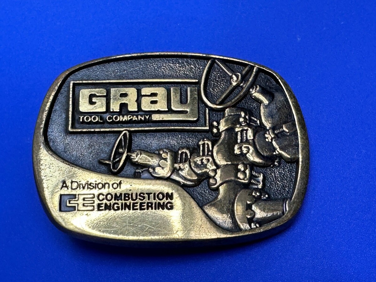 Gray Tool Combustion Company Division Engineering Brass Belt Buckle Vtg 1978 Bts View 2