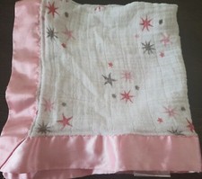 Aden Anais Stars White  pink starburst Security Blanket Lovey Muslin Satin Trim