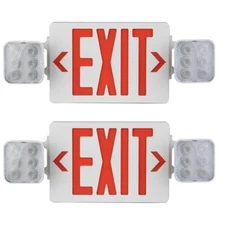 2 Pack LED Exit Sign Emergency Light–Hi Output Compact Combo UL listed Red