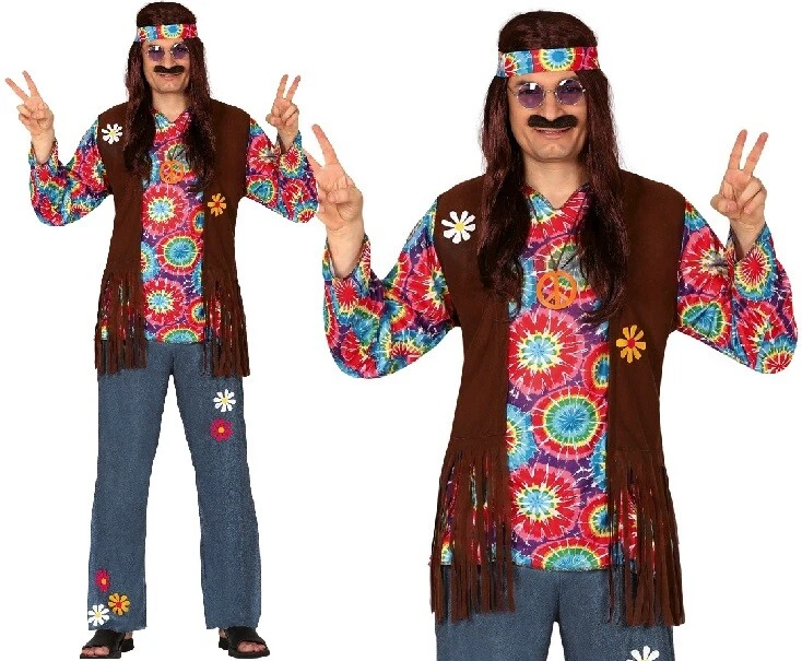 Mens 1960s Hippy Fancy Dress Costume Men s 60s 1960 s Hippie Outfit fg