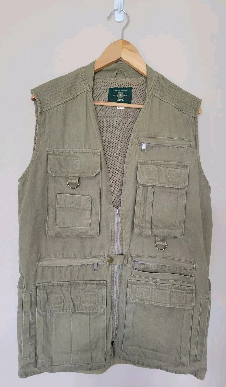 Vtg Orvis Mens Green Vest S Safari Hunting Fly Fishing Pockets Zip Vented 90s