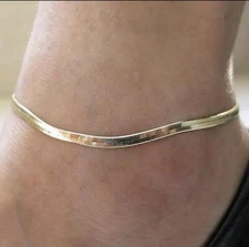 Genuine 18K Yellow Gold Filled Tarnish-Resist 3 mm Herringbone Chain Anklet L5CA