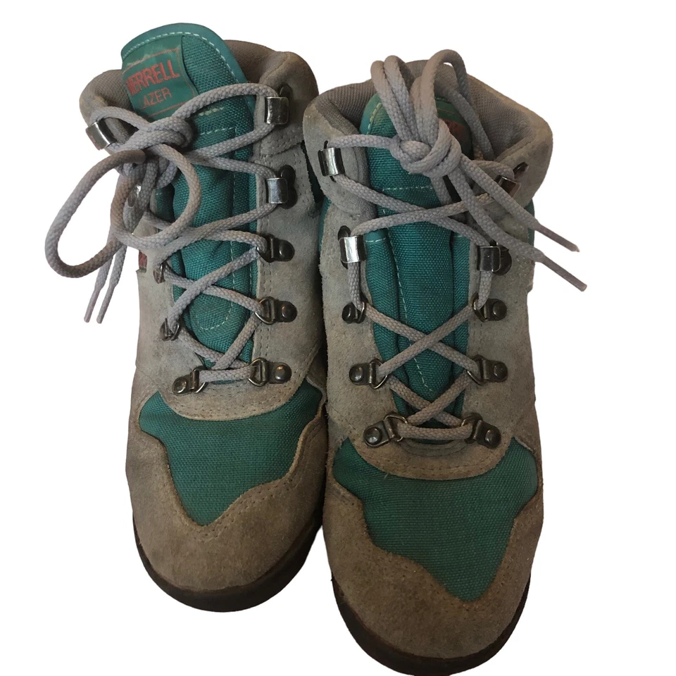 VTG 90s Merrell Lazer Tan, Teal Green and Red Suede Hiking Ankle Shoes. SZ 6.5 - Image 4 of 4