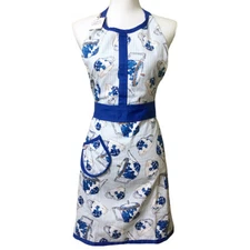 Simply Whimsical Coffee Tea Cup Kitchen Apron Blue Cotton