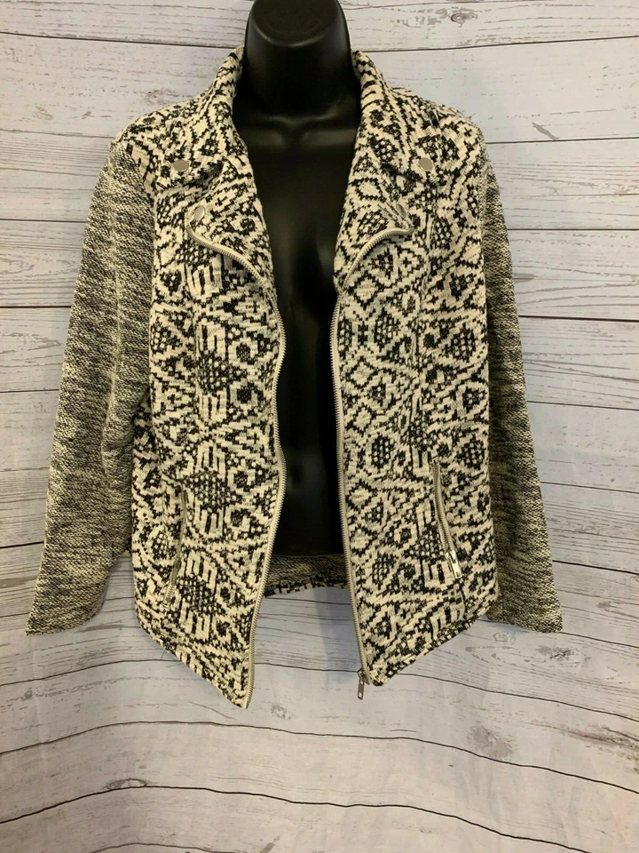 Style & Co 女式夹克拉链前饰黑色/白色 L 码大号 — 第 2/4 张图片