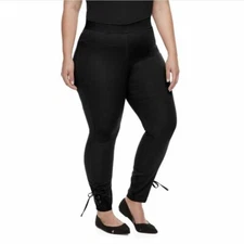 Utopia by HUE Black Side Laced Twill Skimmer Leggings Women's Sz Large UT19273