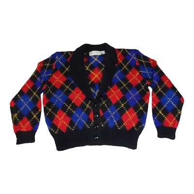 Vintage Evan Picone Cardigan Sweater Womens M Mohair Wool Argyle