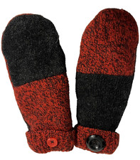 Mittens Wool Double Layer Knit Soft Flannel Lining Women's One Size Red Black