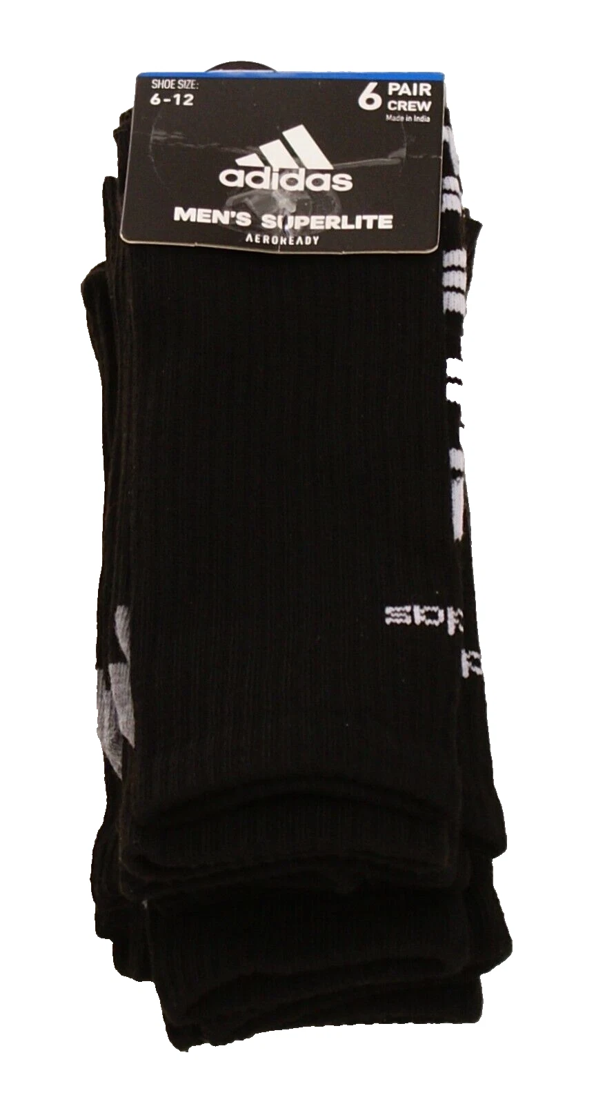 Adidas Men's 6-12 Superlite Crew Socks 6 Pairs in Package AeroReady