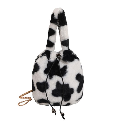 Women Plush Bucket Bag Leopard Print Crossbody Bag Small Purse for Work Shopping - Picture 18 of 20