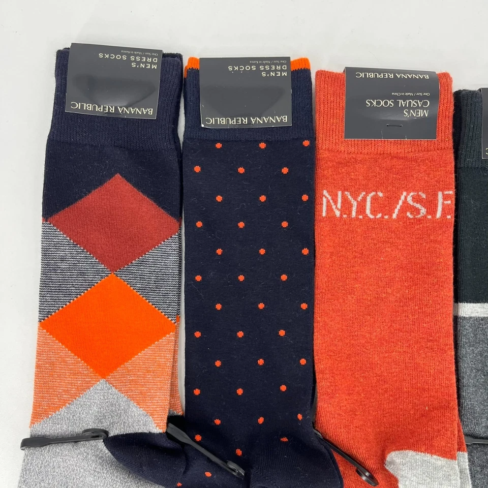 Lote de 4 calcetines de vestir Banana Republic para hombre talla única negro naranja media pantorrilla nuevos con etiquetas Foto 3 de 4