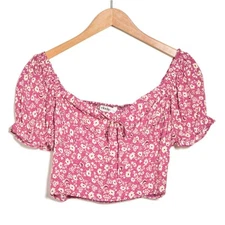 NWT Elodie Berry Comb Cropped Tie Front Blouse SIZE XL