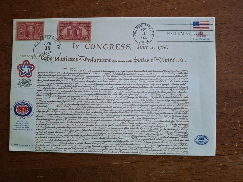 Ardee Combo #1622 FDC Flag Ind Hall Bicentennial #1055 Jefferson + FR Event 1975