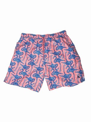 Ted Lapidus Vintage Swim Trunks XL Pink Flamingo Print Mesh Lined 7  Inseam Mens