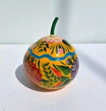 Laquered Handpainted Gourd Trinket Box Olinala Mexican Folk Art