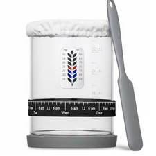 40Oz Sourdough Starter Jar Kit with Thermometer, Scraper Dual Lids - Wide Mout