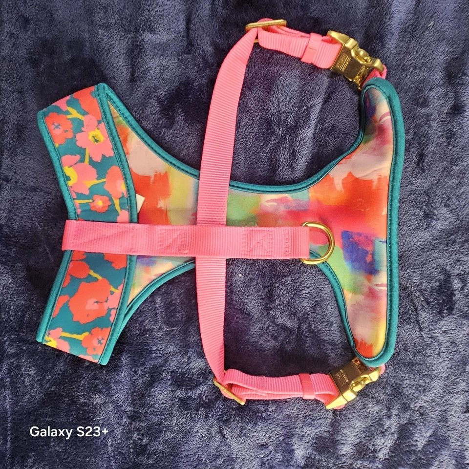 Top Paw Dog soft harness reversible leash floral pattern pink & teal size large - Image 4 of 4