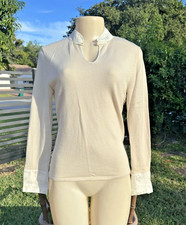 Shanghai Tang CREAM COLOR LONG SLEEVE STRETCH WOOL SWEATER TOP Sz M